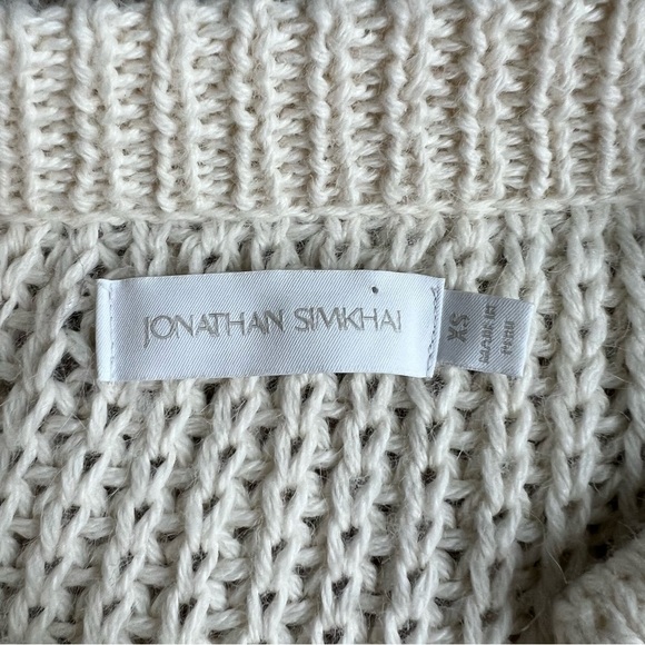 Jonathan Simkhai Cream/Brown, Wool/Alpaca Blend Knit Fringed Cardigan, Size XS - Picture 4 of 13